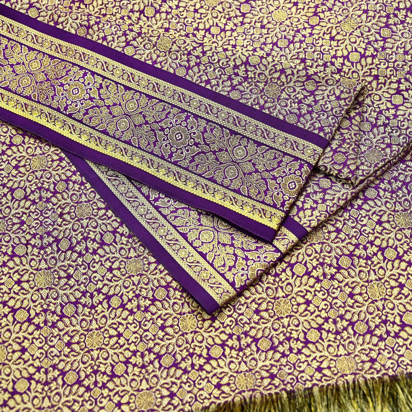 Indian Vintage Purple Dupatta Long Stole Artificial Silk Woven Brocade Scarves Veil Scarf Wrap Hippie Boho Soft Floral