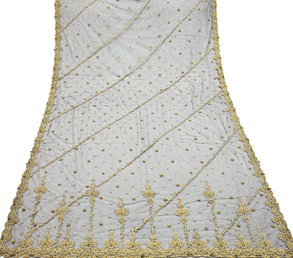 Indian Vintage Heavy Brown Dupatta Net Mesh Long Stole Hand Embroidered Scarf Zardozi Zari Sequins Stole Bridal Veil