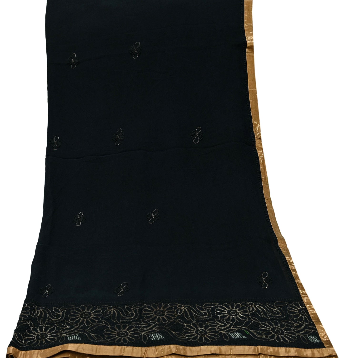 Indian Vintage Heavy Black Dupatta Pure Georgette silk Long Stole Hand Embroidered Chikankari Mukesh Stole Scarf Scarves