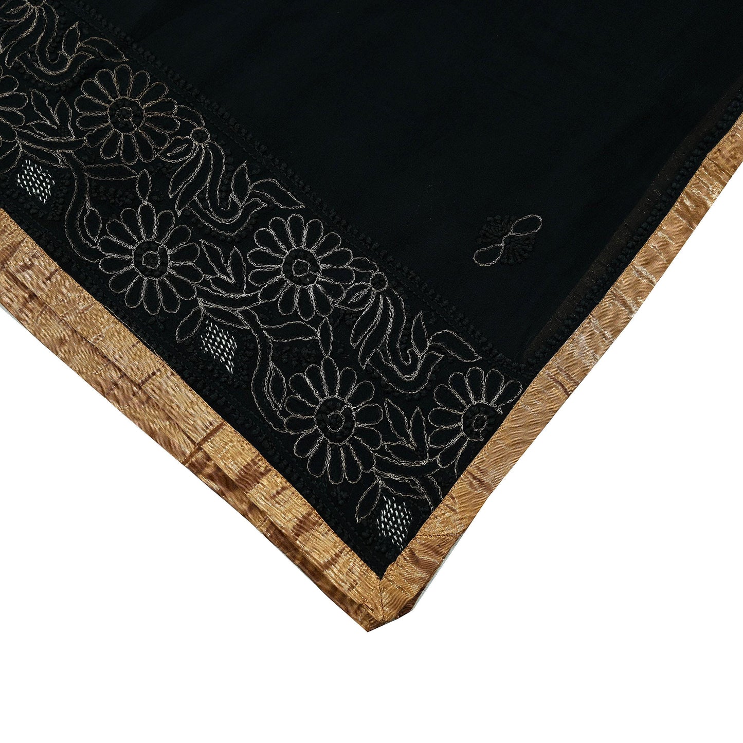 Indian Vintage Heavy Black Dupatta Pure Georgette silk Long Stole Hand Embroidered Chikankari Mukesh Stole Scarf Scarves
