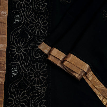 Indian Vintage Heavy Black Dupatta Pure Georgette silk Long Stole Hand Embroidered Chikankari Mukesh Stole Scarf Scarves