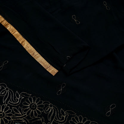 Indian Vintage Heavy Black Dupatta Pure Georgette silk Long Stole Hand Embroidered Chikankari Mukesh Stole Scarf Scarves
