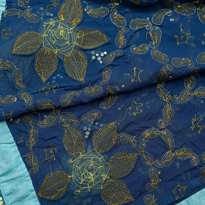 Indian Vintage Heavy Blue Dupatta Pure Georgette silk Long Stole Hand Embroidered Scarves Stole Veil Wrap Sequins