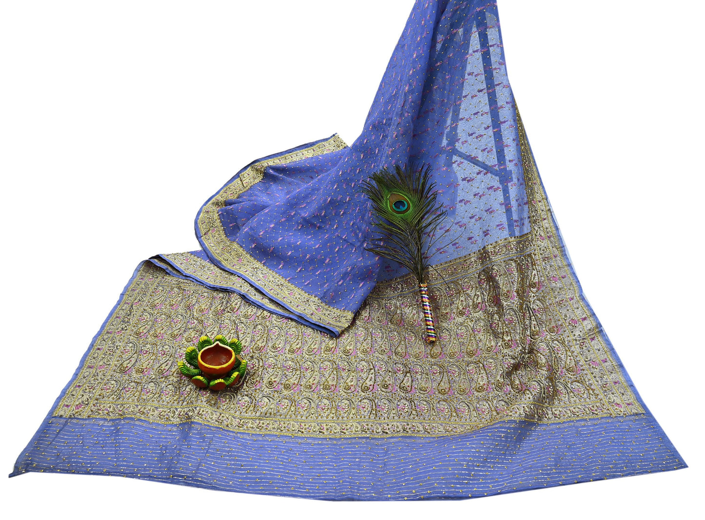 Indian Vintage Heavy Sari Purple Hand Embroidered Saree Pure Organza Silk Craft Fabric 5Yd Ethnic Dress Making Crafting Quilting Zardozi