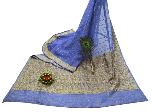 Indian Vintage Heavy Sari Purple Hand Embroidered Saree Pure Organza Silk Craft Fabric 5Yd Ethnic Dress Making Crafting Quilting Zardozi