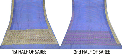 Indian Vintage Heavy Sari Purple Hand Embroidered Saree Pure Organza Silk Craft Fabric 5Yd Ethnic Dress Making Crafting Quilting Zardozi