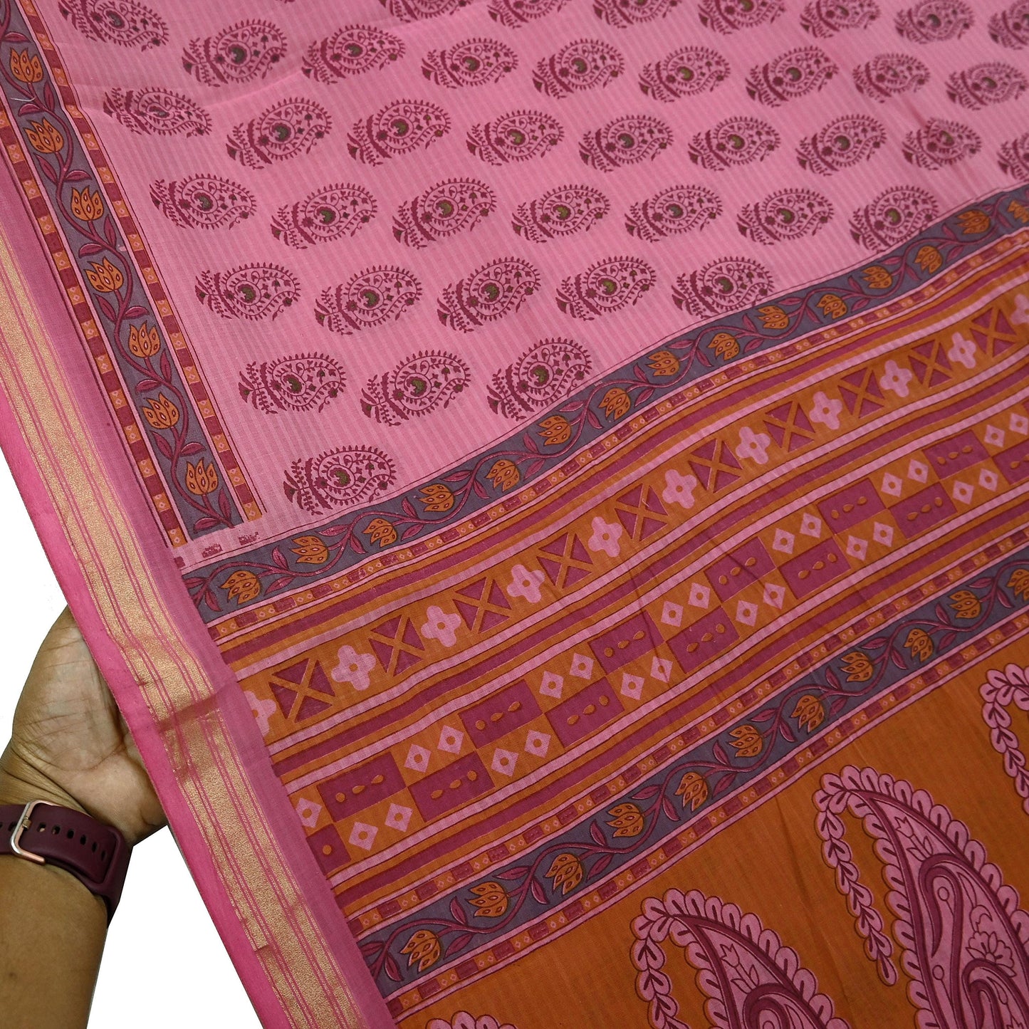 Indian Vintage Pink Saree Blend Cotton Block Printed Sari Craft Fabric 5Yd Soft Sewing Sarong Wrap Floral Dress Making Crafting Quilting
