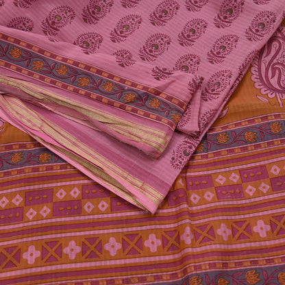 Indian Vintage Pink Saree Blend Cotton Block Printed Sari Craft Fabric 5Yd Soft Sewing Sarong Wrap Floral Dress Making Crafting Quilting