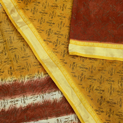 Indian Vintage Sari Hand Painted Pure Cotton Sarees Craft Fabric 5Yard Sewing Sarong Wrap Boho Dress making Crafting Upcycle Geometric