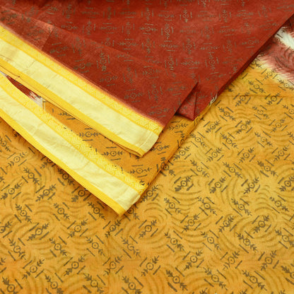 Indian Vintage Sari Hand Painted Pure Cotton Sarees Craft Fabric 5Yard Sewing Sarong Wrap Boho Dress making Crafting Upcycle Geometric