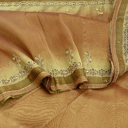 Indian Vintage Sari Golden Tissue Hand Embroidered Sarees Craft Fabric 5Yd Sewing Soft Ethnic Zardozi/Zari Dress making Crafting Upcycle