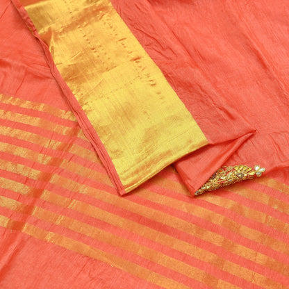 Indian Vintage Orange Sari Pure Tussar Silk Hand Embroidered Sarees Craft Fabric 5Yd Sewing Ethnic Sequins Dress making Crafting Quilting