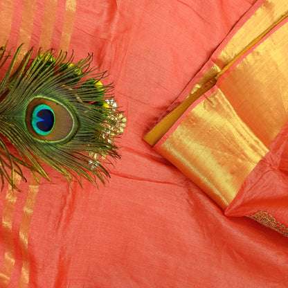 Indian Vintage Orange Sari Pure Tussar Silk Hand Embroidered Sarees Craft Fabric 5Yd Sewing Ethnic Sequins Dress making Crafting Quilting