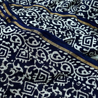 Indian Vintage Sari Blue & White Pure chanderi Silk Block Printed Sarees Craft Fabric 5Yd Floral Dress making bollywood silk sarees