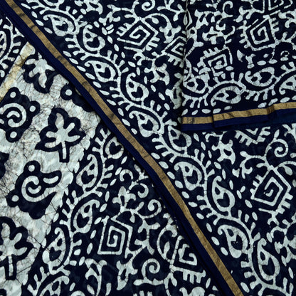 Indian Vintage Sari Blue & White Pure chanderi Silk Block Printed Sarees Craft Fabric 5Yd Floral Dress making bollywood silk sarees