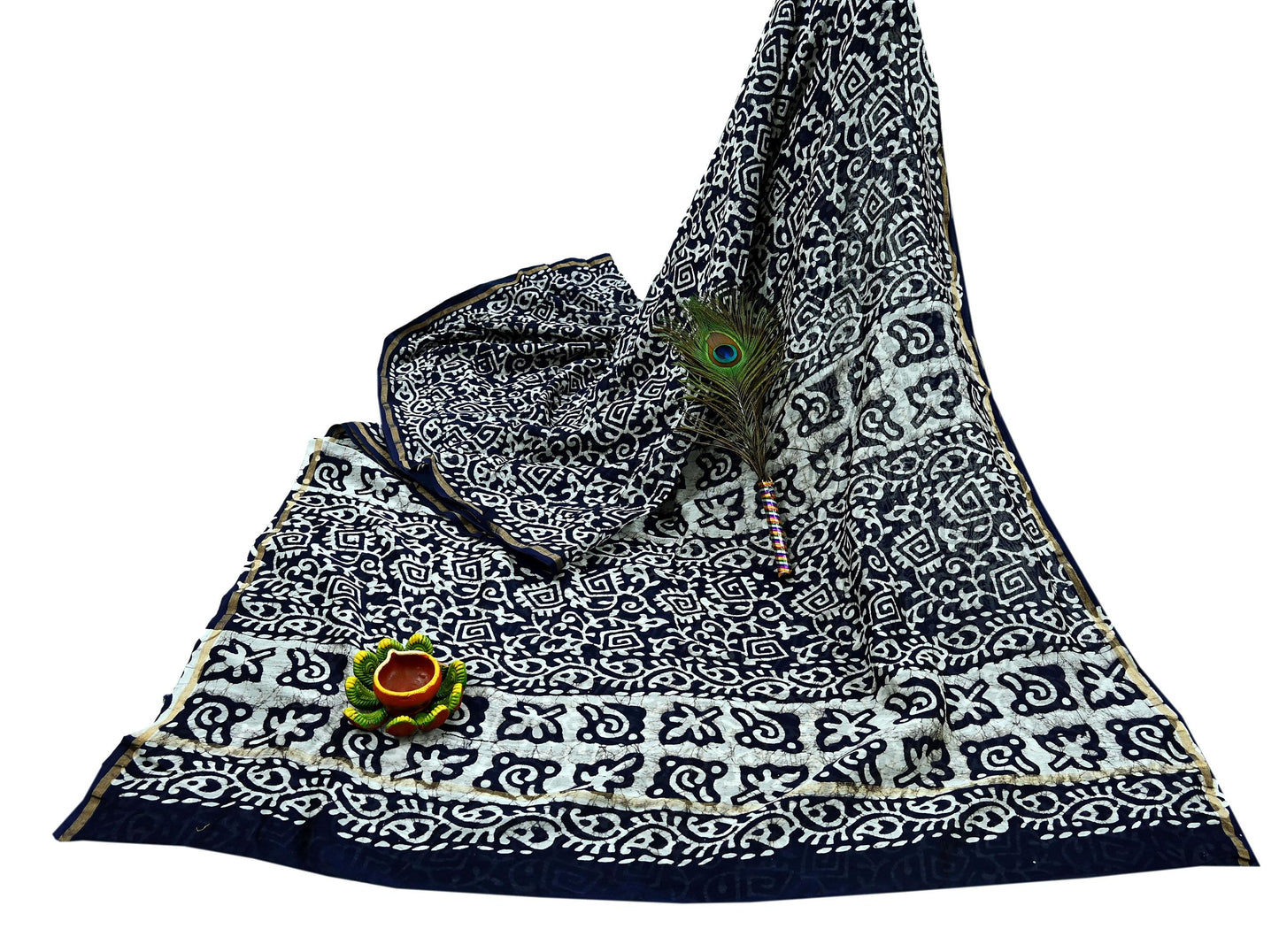 Indian Vintage Sari Blue & White Pure chanderi Silk Block Printed Sarees Craft Fabric 5Yd Floral Dress making bollywood silk sarees