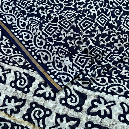 Indian Vintage Sari Blue & White Pure chanderi Silk Block Printed Sarees Craft Fabric 5Yd Floral Dress making bollywood silk sarees