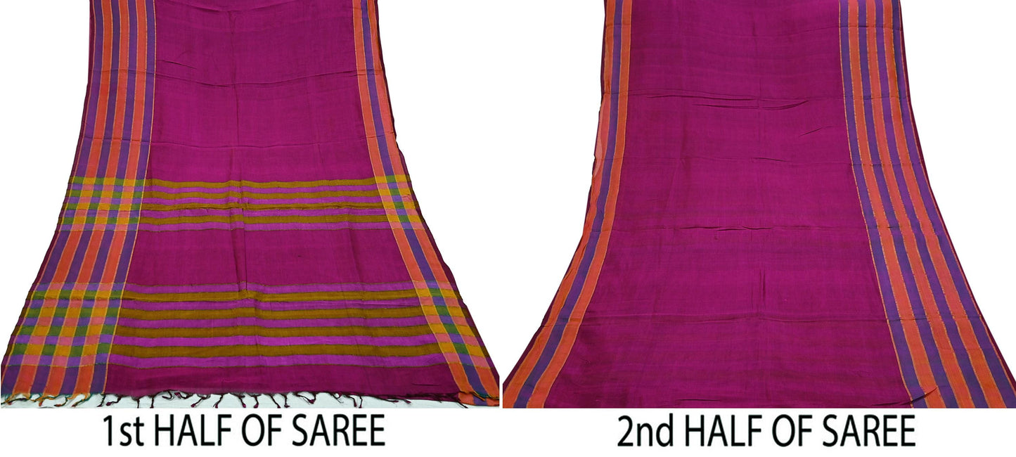 Indian Vintage Sari Purple Pure chanderi Silk Woven Sarees Craft Fabric 5Yd Soft Zari Border Bollywood Sarees Crafting Upcycle Dress making