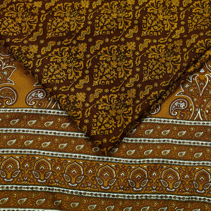 Indian Vintage Green Moss Crepe Saree | Printed Floral Sari Fabric | 6 Yards | Soft Craft Fabric for Sewing, Dressmaking, Quilting,Upcycling