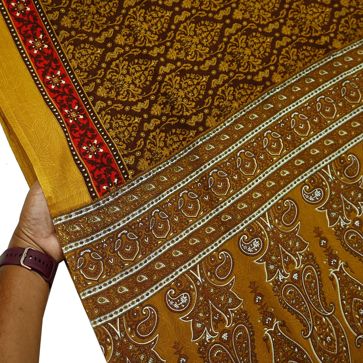 Indian Vintage Green Moss Crepe Saree | Printed Floral Sari Fabric | 6 Yards | Soft Craft Fabric for Sewing, Dressmaking, Quilting,Upcycling