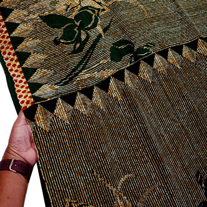 Indian Vintage Mustard Pure Crepe Silk Saree | Floral Print | 5 Yards | Soft Sewing Fabric for Dressmaking, Quilting, Crafting & Upcycling