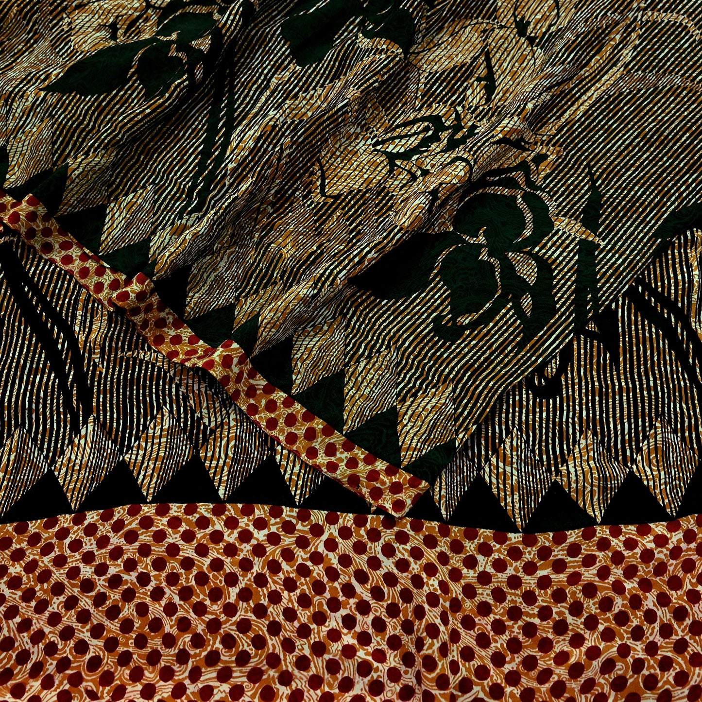 Indian Vintage Mustard Pure Crepe Silk Saree | Floral Print | 5 Yards | Soft Sewing Fabric for Dressmaking, Quilting, Crafting & Upcycling