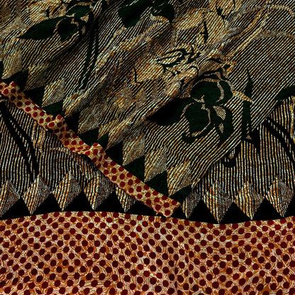 Indian Vintage Mustard Pure Crepe Silk Saree | Floral Print | 5 Yards | Soft Sewing Fabric for Dressmaking, Quilting, Crafting & Upcycling