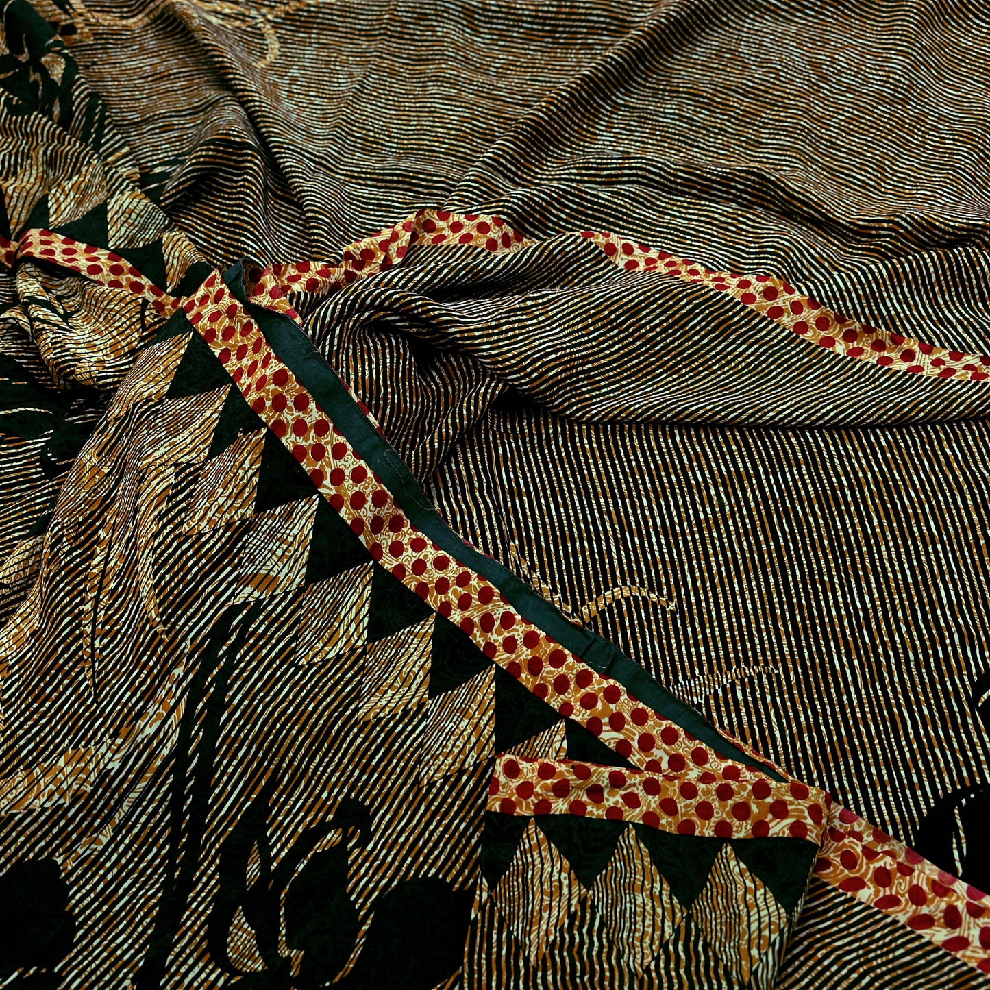 Indian Vintage Mustard Pure Crepe Silk Saree | Floral Print | 5 Yards | Soft Sewing Fabric for Dressmaking, Quilting, Crafting & Upcycling