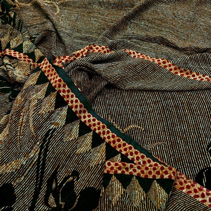 Indian Vintage Mustard Pure Crepe Silk Saree | Floral Print | 5 Yards | Soft Sewing Fabric for Dressmaking, Quilting, Crafting & Upcycling