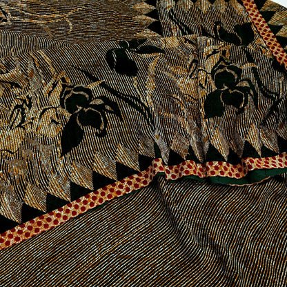 Indian Vintage Mustard Pure Crepe Silk Saree | Floral Print | 5 Yards | Soft Sewing Fabric for Dressmaking, Quilting, Crafting & Upcycling