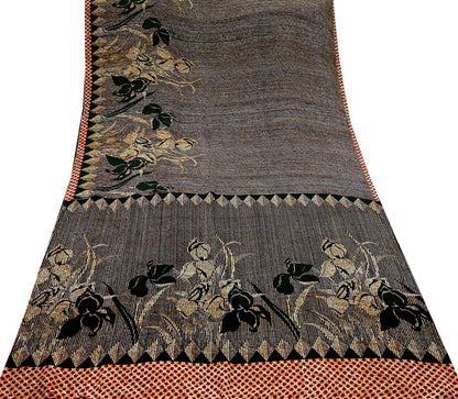 Indian Vintage Mustard Pure Crepe Silk Saree | Floral Print | 5 Yards | Soft Sewing Fabric for Dressmaking, Quilting, Crafting & Upcycling