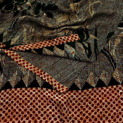 Indian Vintage Mustard Pure Crepe Silk Saree | Floral Print | 5 Yards | Soft Sewing Fabric for Dressmaking, Quilting, Crafting & Upcycling