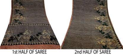 Indian Vintage Mustard Pure Crepe Silk Saree | Floral Print | 5 Yards | Soft Sewing Fabric for Dressmaking, Quilting, Crafting & Upcycling