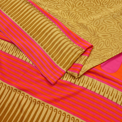 Indian Vintage Moss Crepe Saree | Printed Floral Sari Fabric | 6 Yards | Soft Craft Fabric for Sewing, Dressmaking, Quilting,Upcycling