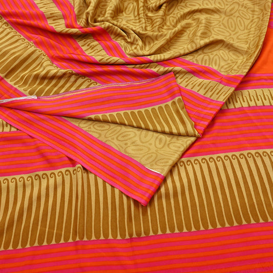 Indian Vintage Moss Crepe Saree | Printed Floral Sari Fabric | 6 Yards | Soft Craft Fabric for Sewing, Dressmaking, Quilting,Upcycling