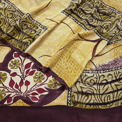 Indian Vintage Pure Crepe Silk Saree | Abstract Print | 6 Yards | Soft Sewing Fabric for Dressmaking, Quilting, Crafting & Upcycling