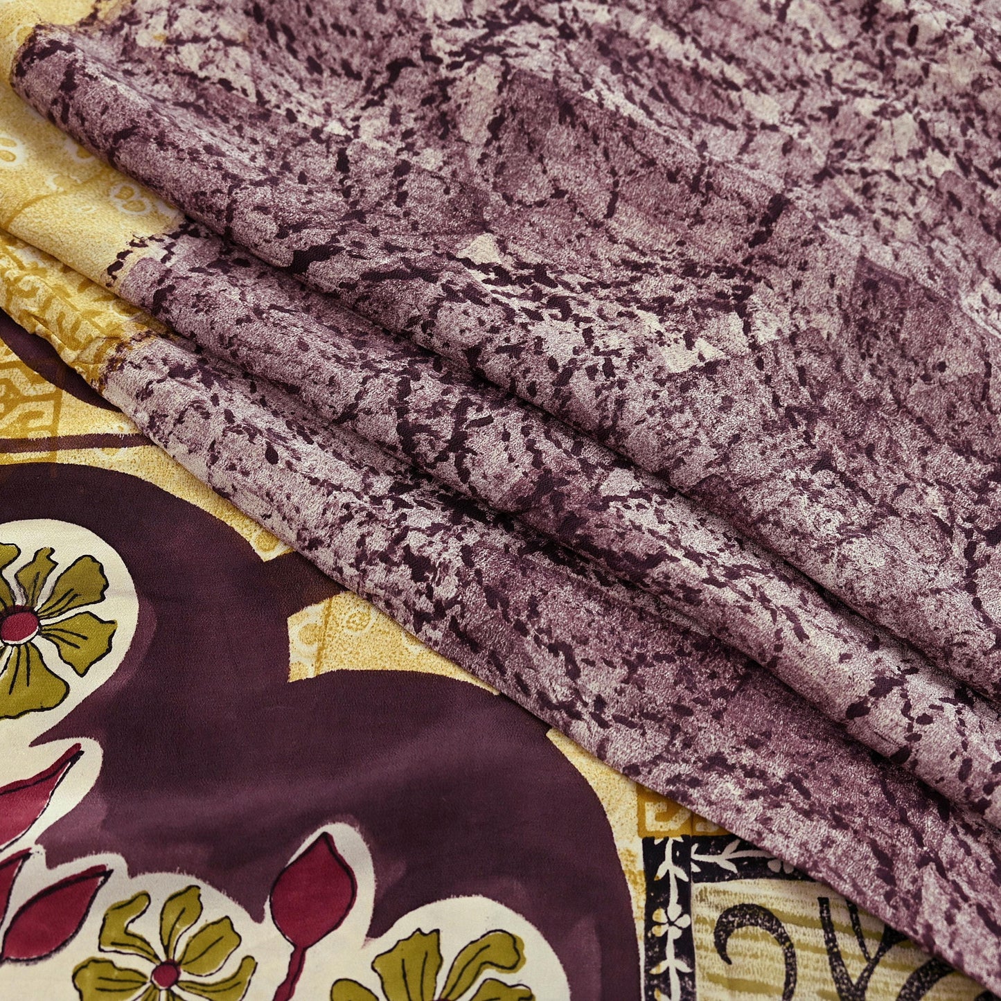 Indian Vintage Pure Crepe Silk Saree | Abstract Print | 6 Yards | Soft Sewing Fabric for Dressmaking, Quilting, Crafting & Upcycling