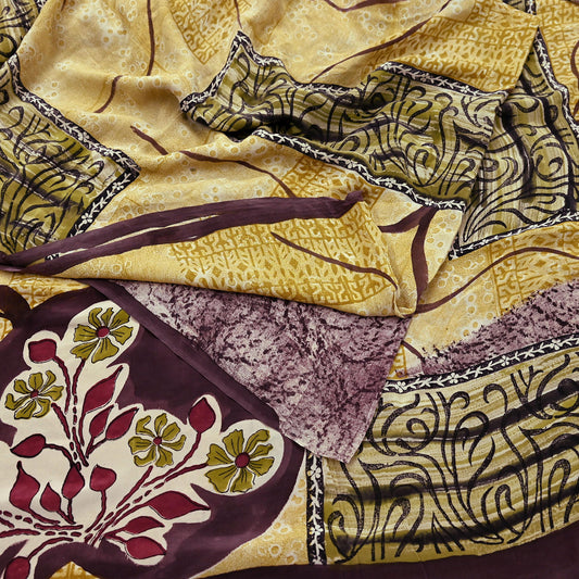 Indian Vintage Pure Crepe Silk Saree | Abstract Print | 6 Yards | Soft Sewing Fabric for Dressmaking, Quilting, Crafting & Upcycling