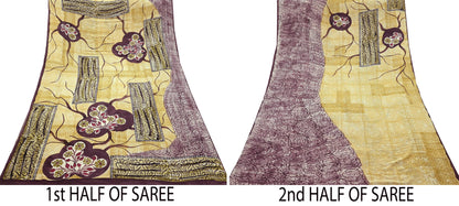 Indian Vintage Pure Crepe Silk Saree | Abstract Print | 6 Yards | Soft Sewing Fabric for Dressmaking, Quilting, Crafting & Upcycling