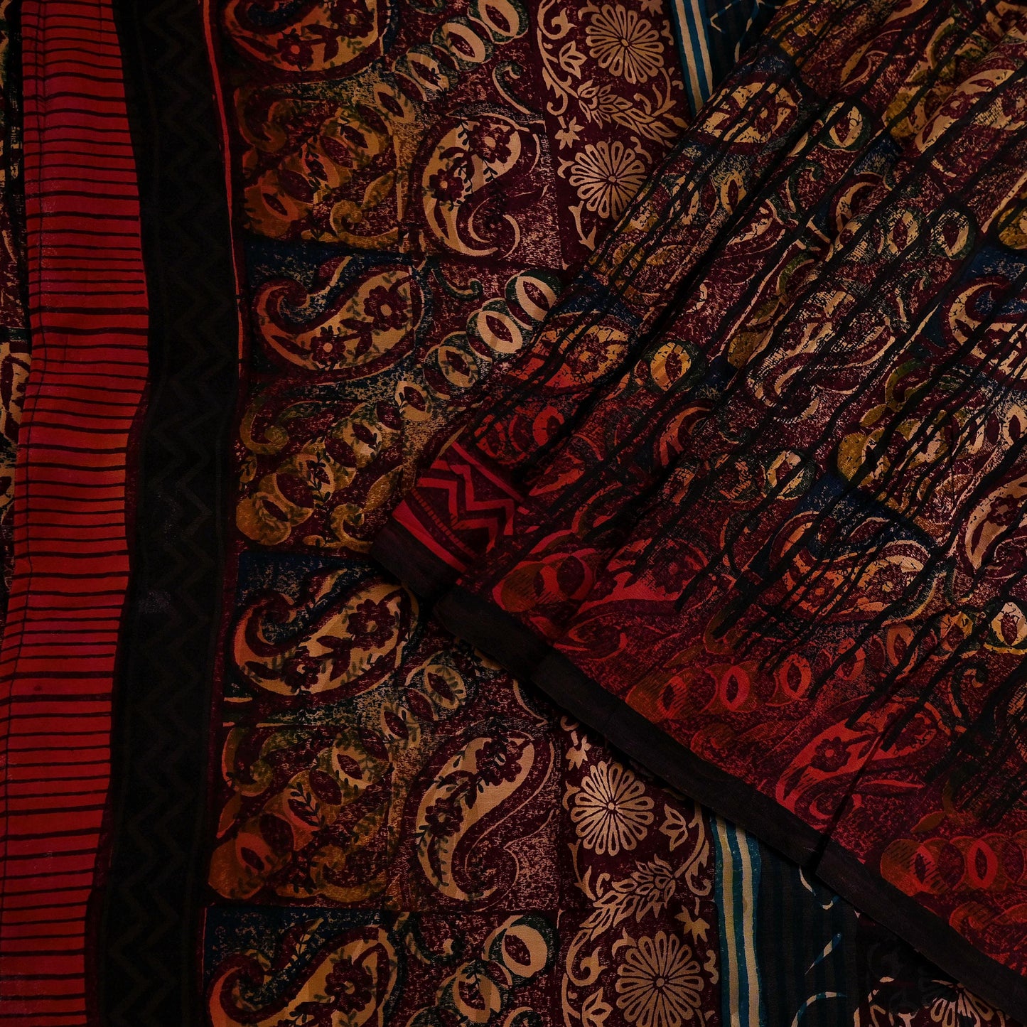 Indian Vintage Multi Pure Crepe Silk Saree | Floral Print | 5 Yards | Soft Sewing Fabric for Dressmaking, Quilting, Crafting & Upcycling