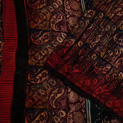 Indian Vintage Multi Pure Crepe Silk Saree | Floral Print | 5 Yards | Soft Sewing Fabric for Dressmaking, Quilting, Crafting & Upcycling