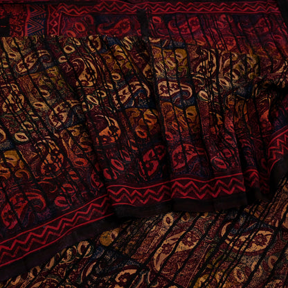 Indian Vintage Multi Pure Crepe Silk Saree | Floral Print | 5 Yards | Soft Sewing Fabric for Dressmaking, Quilting, Crafting & Upcycling