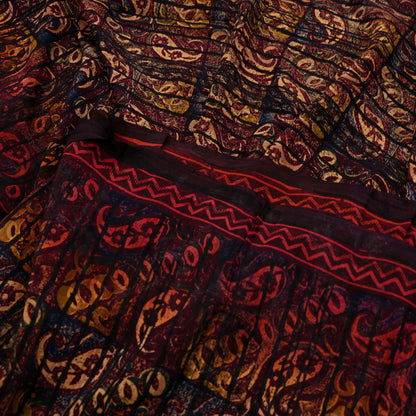 Indian Vintage Multi Pure Crepe Silk Saree | Floral Print | 5 Yards | Soft Sewing Fabric for Dressmaking, Quilting, Crafting & Upcycling