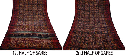 Indian Vintage Multi Pure Crepe Silk Saree | Floral Print | 5 Yards | Soft Sewing Fabric for Dressmaking, Quilting, Crafting & Upcycling