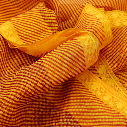 Indian Vintage Saffron Printed Pure Cotton Saree | 6 Yards | Fabric for Sewing, Crafting, Quilting, Upcycling, Dressmaking, Boho