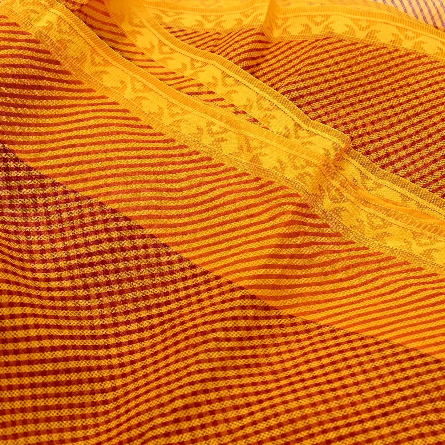Indian Vintage Saffron Printed Pure Cotton Saree | 6 Yards | Fabric for Sewing, Crafting, Quilting, Upcycling, Dressmaking, Boho