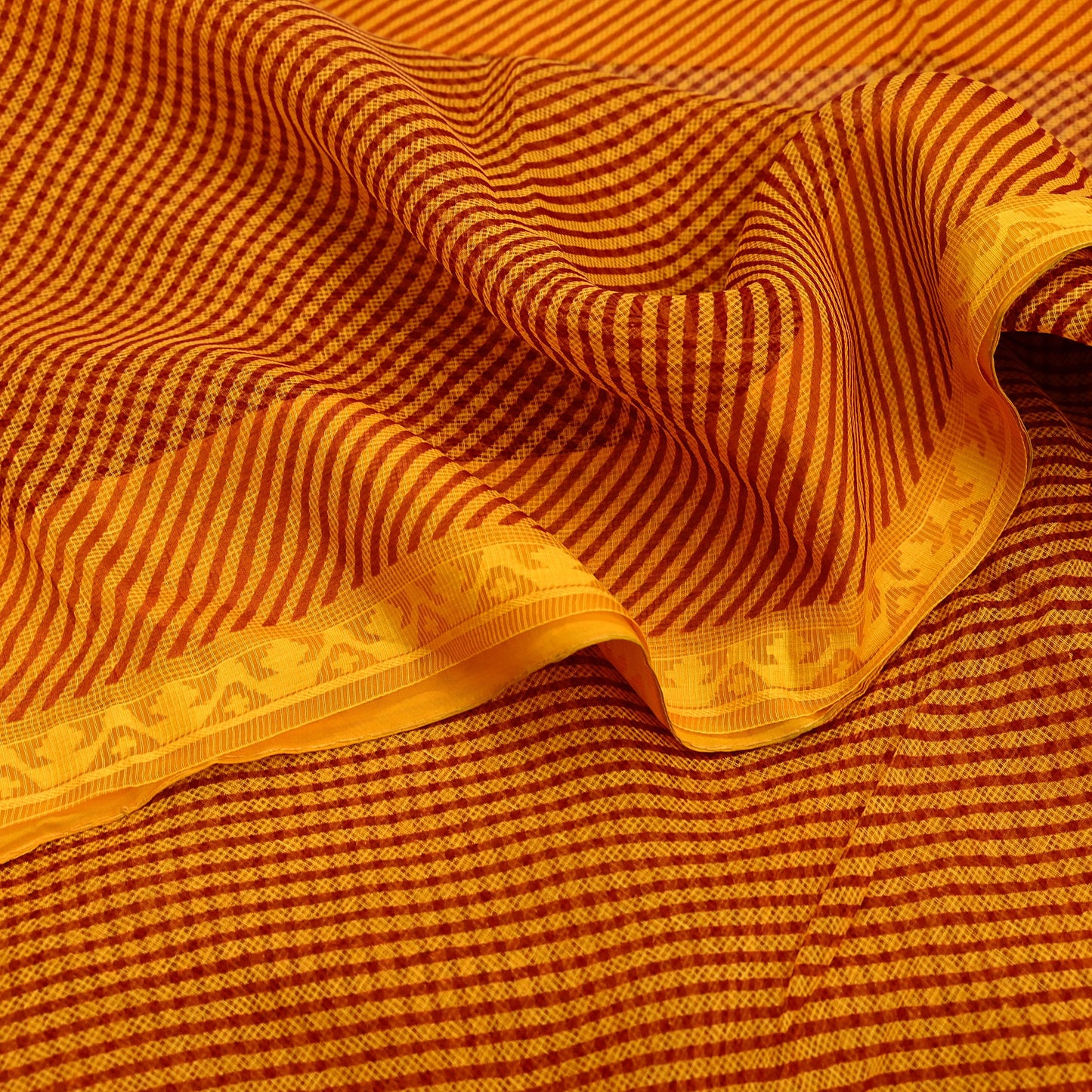Indian Vintage Saffron Printed Pure Cotton Saree | 6 Yards | Fabric for Sewing, Crafting, Quilting, Upcycling, Dressmaking, Boho