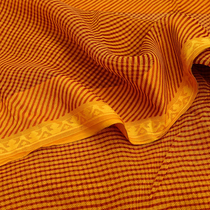Indian Vintage Saffron Printed Pure Cotton Saree | 6 Yards | Fabric for Sewing, Crafting, Quilting, Upcycling, Dressmaking, Boho