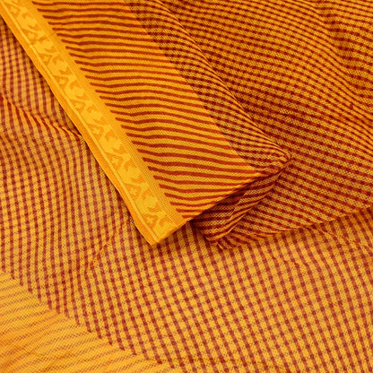 Indian Vintage Saffron Printed Pure Cotton Saree | 6 Yards | Fabric for Sewing, Crafting, Quilting, Upcycling, Dressmaking, Boho