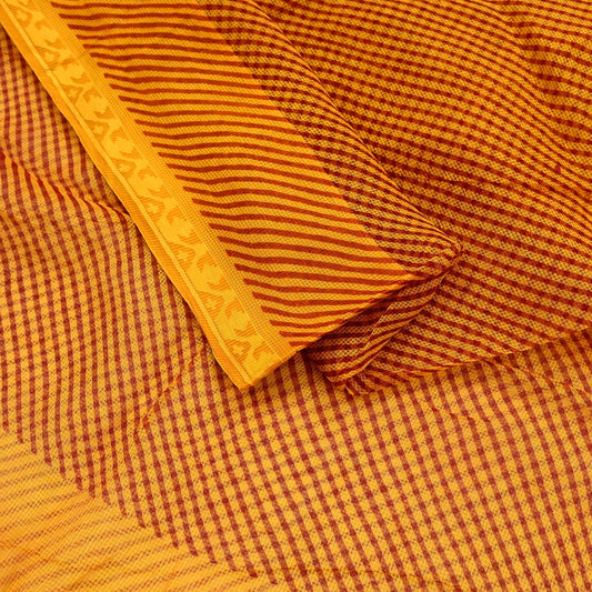 Indian Vintage Saffron Printed Pure Cotton Saree | 6 Yards | Fabric for Sewing, Crafting, Quilting, Upcycling, Dressmaking, Boho